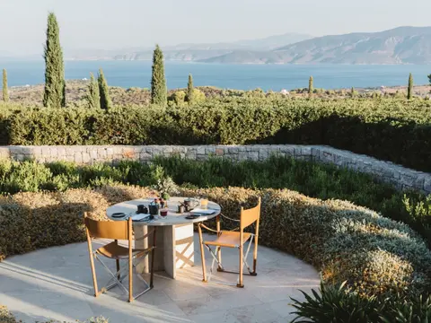 Amanzoe, Greece - Dining, Main restaurant, Table setting, View_27032_edit