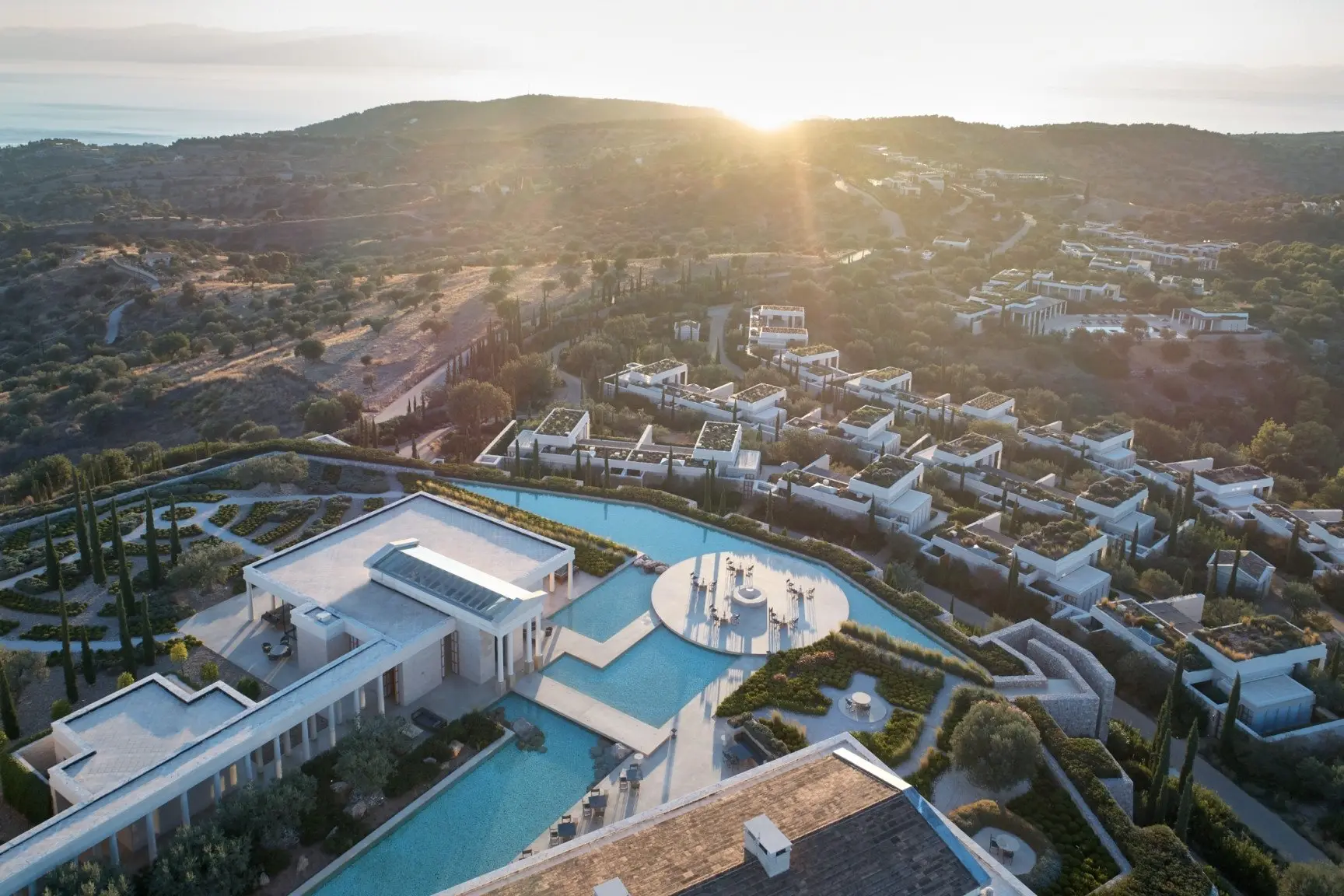 Amanzoe, Greece - Resort, Pavilions, Aerial_16377_edit