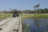 Botswana-Nxabega-Okavango-Delta-Camp-Experience-Game-Drive-vehicle-driving-on-the-bridge