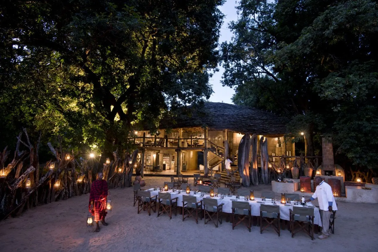 Tanzania-Lake-Manyara-Tree-Lodge-Guest-area-boma-at-night-2021-1