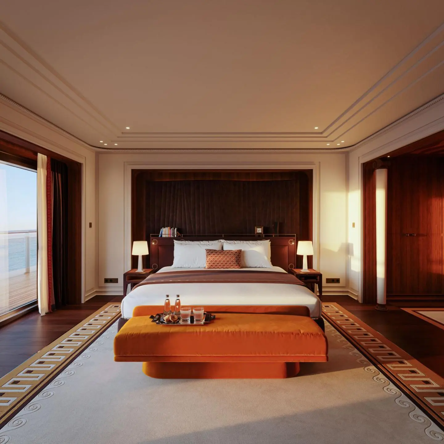 APPARTEMENT SUPERIEUR - orientexpress-sailingyachts-corinthian-suites-appartment-bedroom-front-rendering-2025